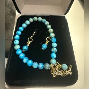 Turquoise and Gold Beaded Bracelet and Earring Set